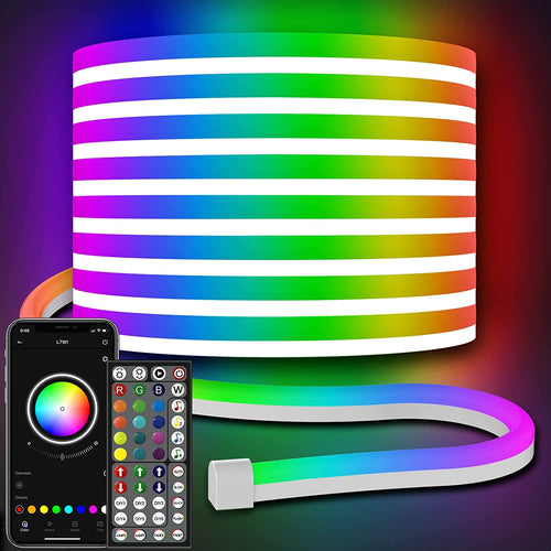 32.8Ft Smart RGB Neon Rope Lights - App/Remote Controlled, Music Sync, Flexible LED Strip for Indoor & Outdoor Use